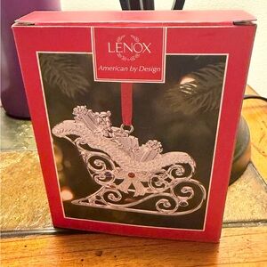 Lenox Silver Sleigh Ornament with Red Accents